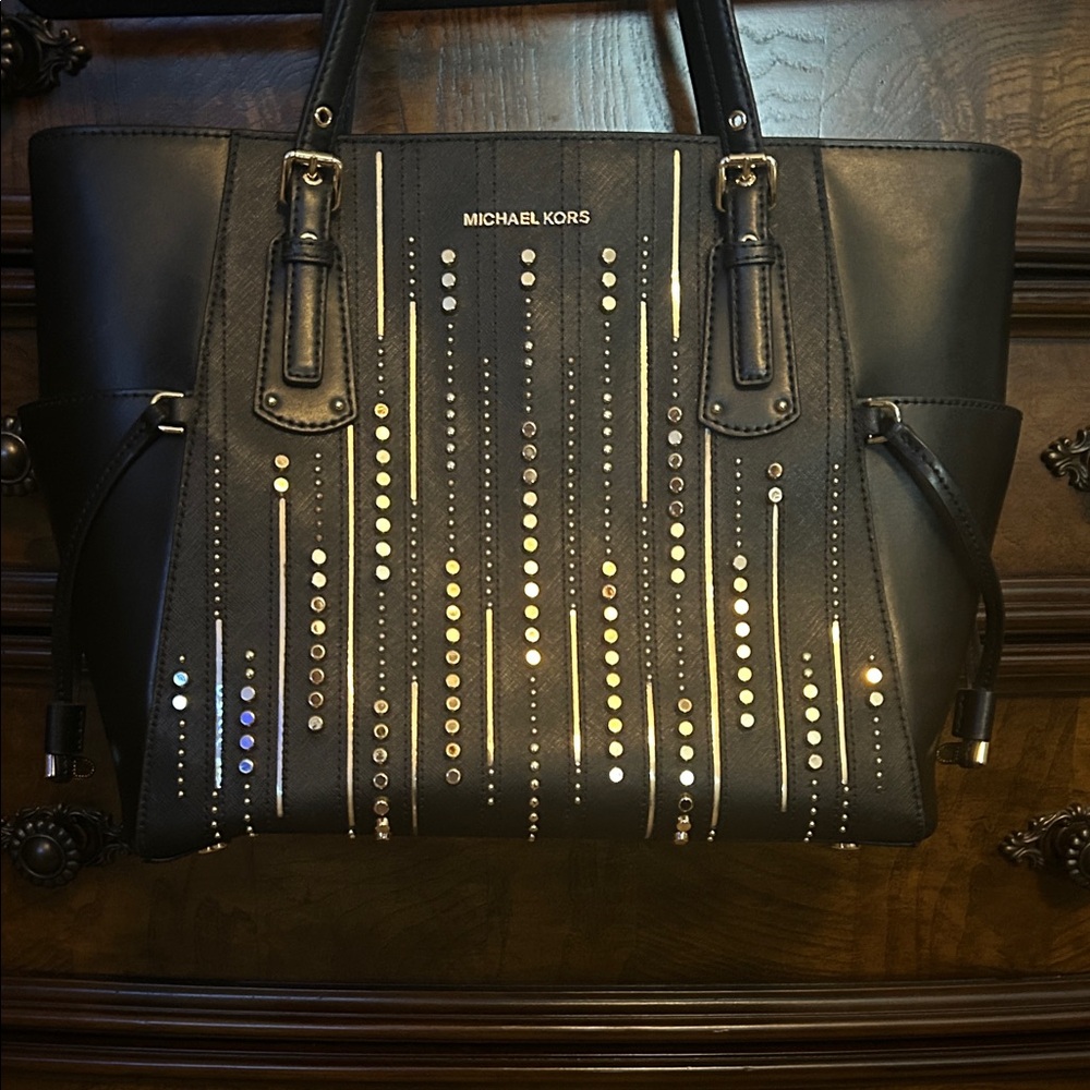 Michael Kors Black Tote with Gold Studs